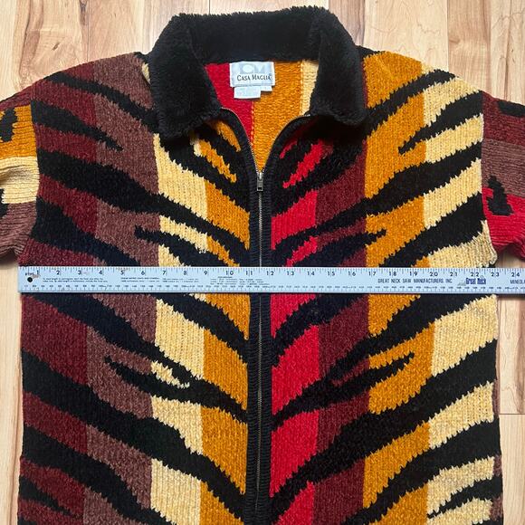 VINTAGE Y2K Tiger Stripe Knit Sweater Jacket Size Large Maximalist Striped - Picture 6 of 9